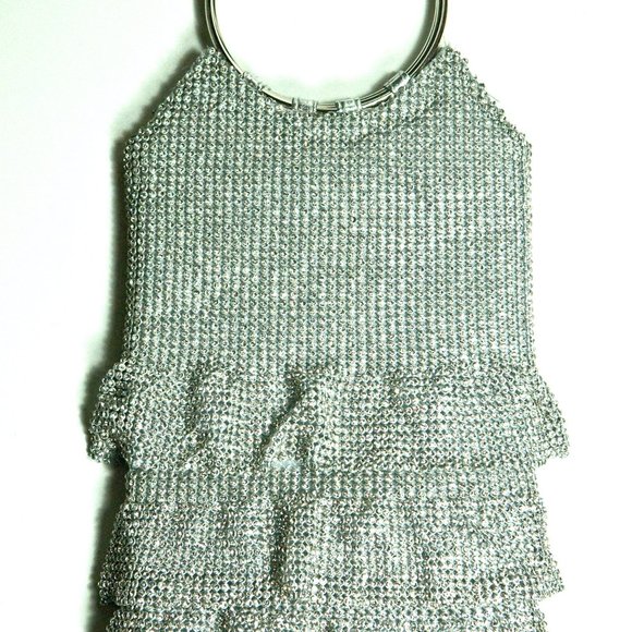 CRYSTAL STUDED DRESS SHAPE HANDBAG. CHOOSE: SILVER, GOLD, OR BLACK DIAMOND - Picture 4 of 8